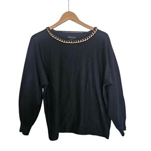 Adrienne Vittadini Black Gold Chain Detail Sweater, Size XL